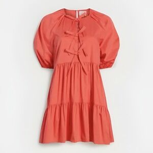 NEW Cinq A Sept Lynn Dress Neon Coral Pink Babydoll‎  Bow Front Preppy Size 0 XS